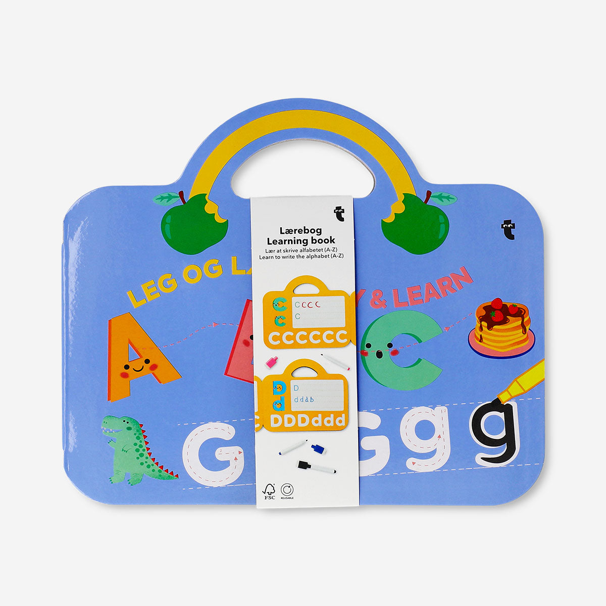 Reusable letter learning book from Flying Tiger Copenhagen, featuring colorful pages for early alphabet education.