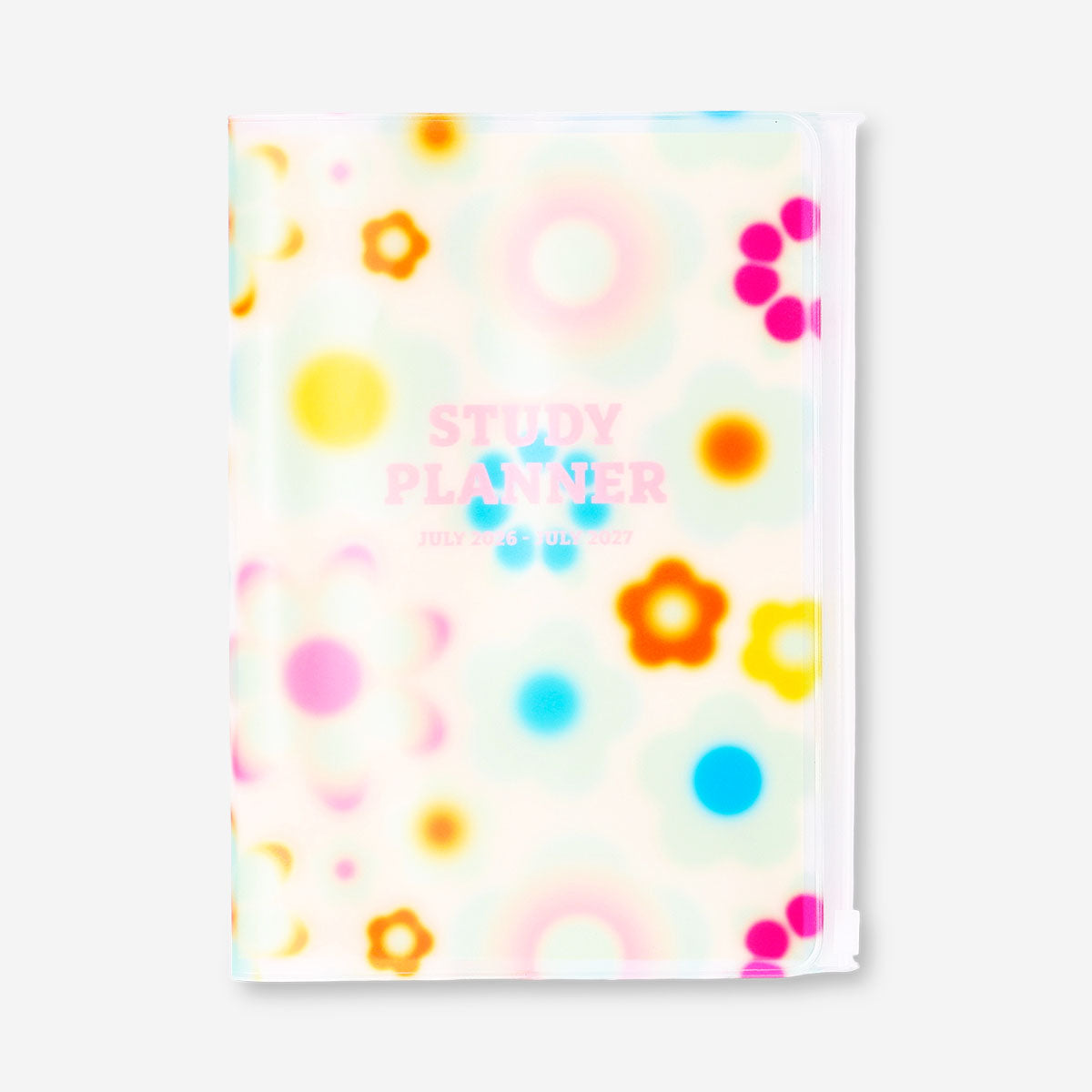 Flying Tiger Copenhagen floral study planner with zip lock, featuring colorful floral cover and compact office design.