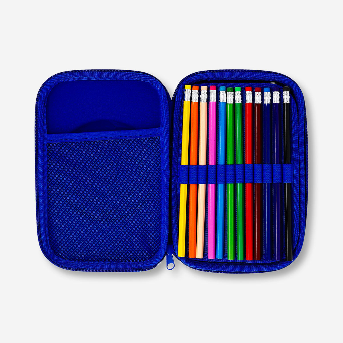 Office pencil case with football design from Flying Tiger Copenhagen, filled with pens and stationery items.