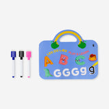 Reusable letter learning book by Flying Tiger Copenhagen, featuring colorful pages for kids to practice alphabet skills.
