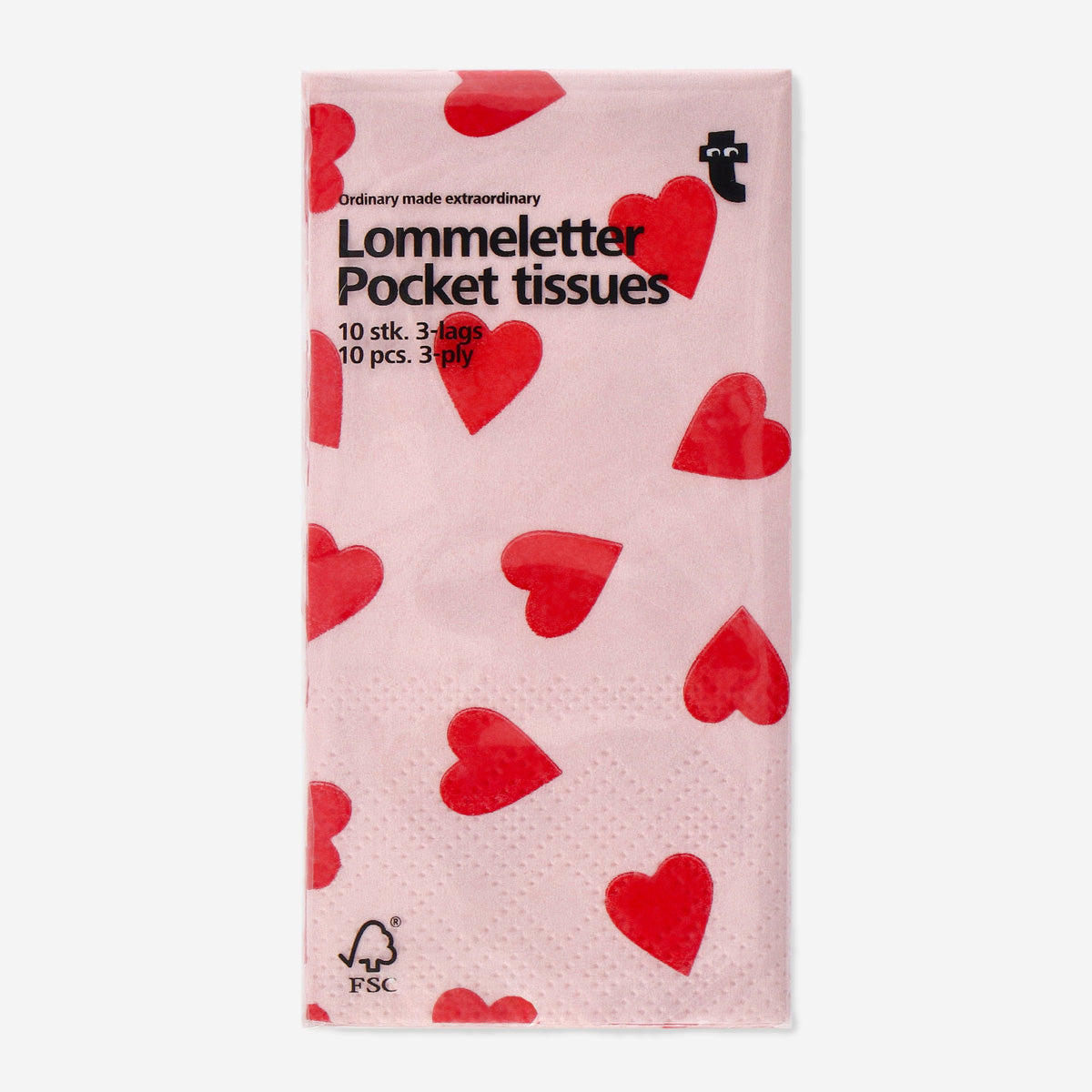 TEST Pocket lommetørklæder med hjerteprint - 10 stk.