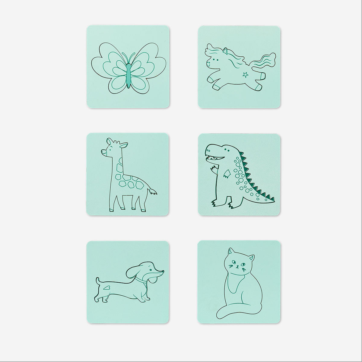 Set of six wooden drawing stencils featuring animal designs for arts and crafts by Flying Tiger Copenhagen.