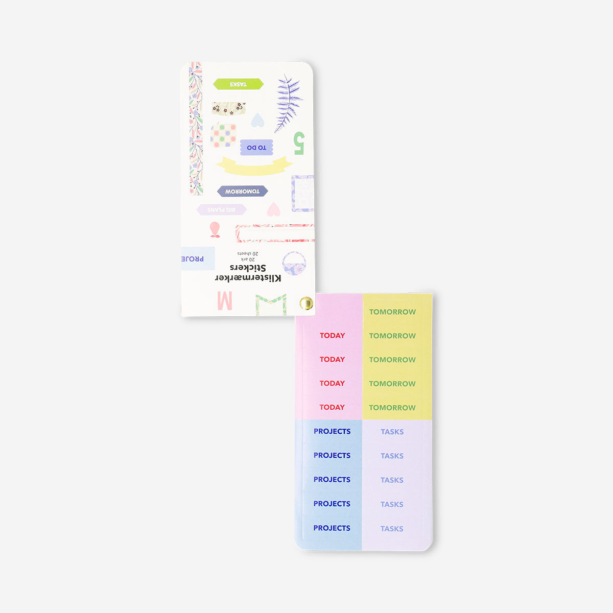 Assorted colorful office planning stickers from Flying Tiger Copenhagen on a white background.