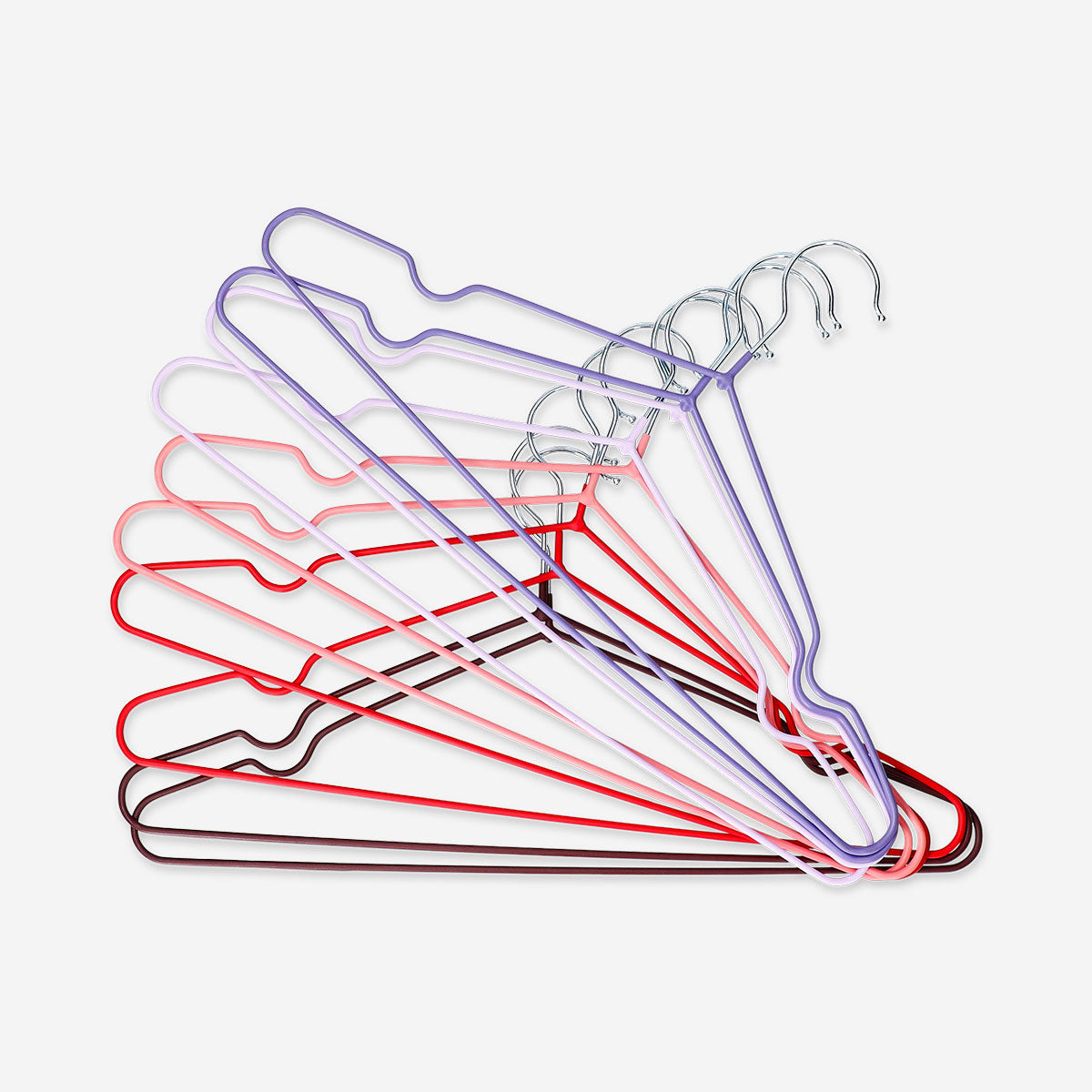 Set of 10 multi-colored metal hangers from Flying Tiger Copenhagen, ideal for organizing clothes in your home.
