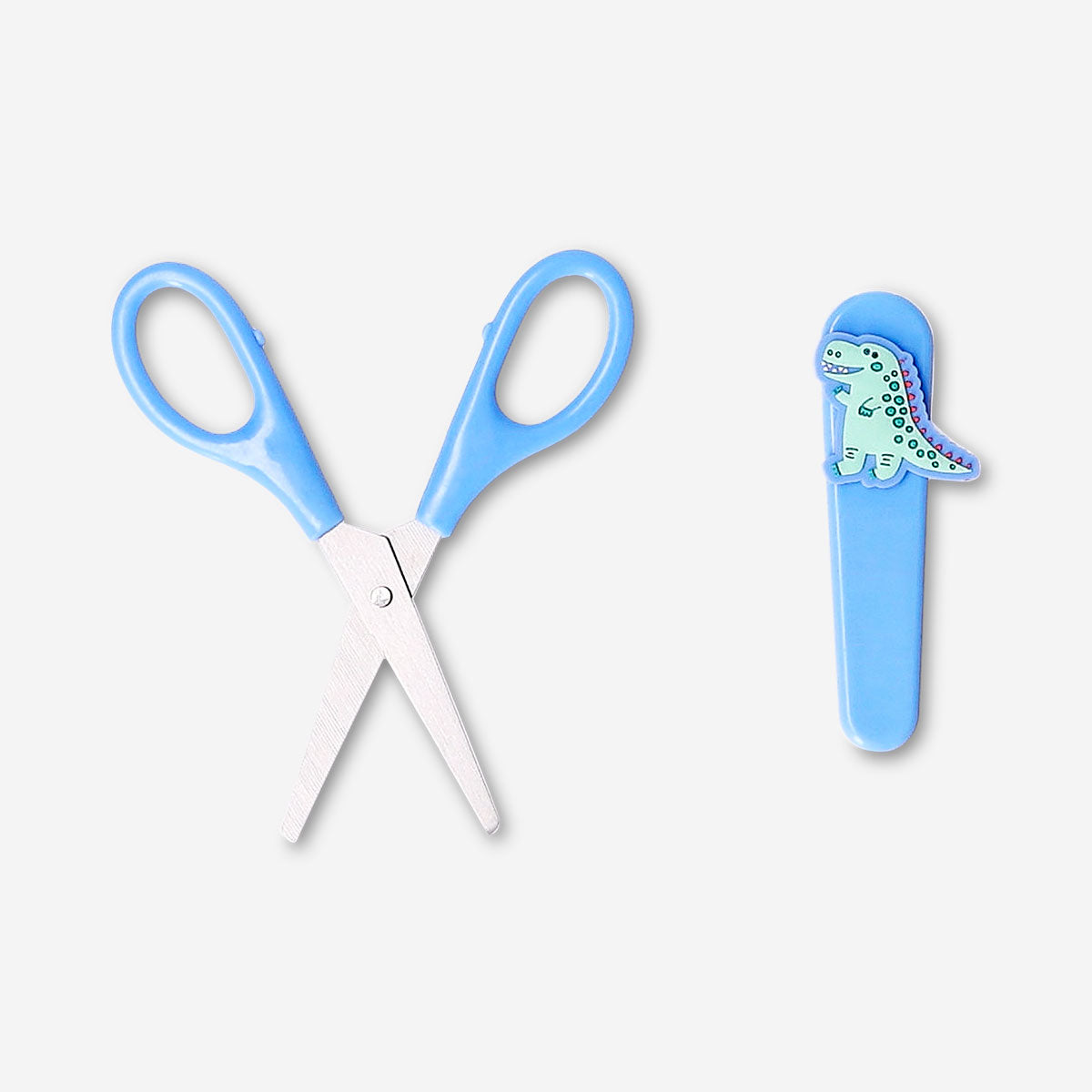 Flying Tiger Copenhagen dinosaur scissors for office use, featuring colorful dinosaur-shaped handles and sharp cutting blades.