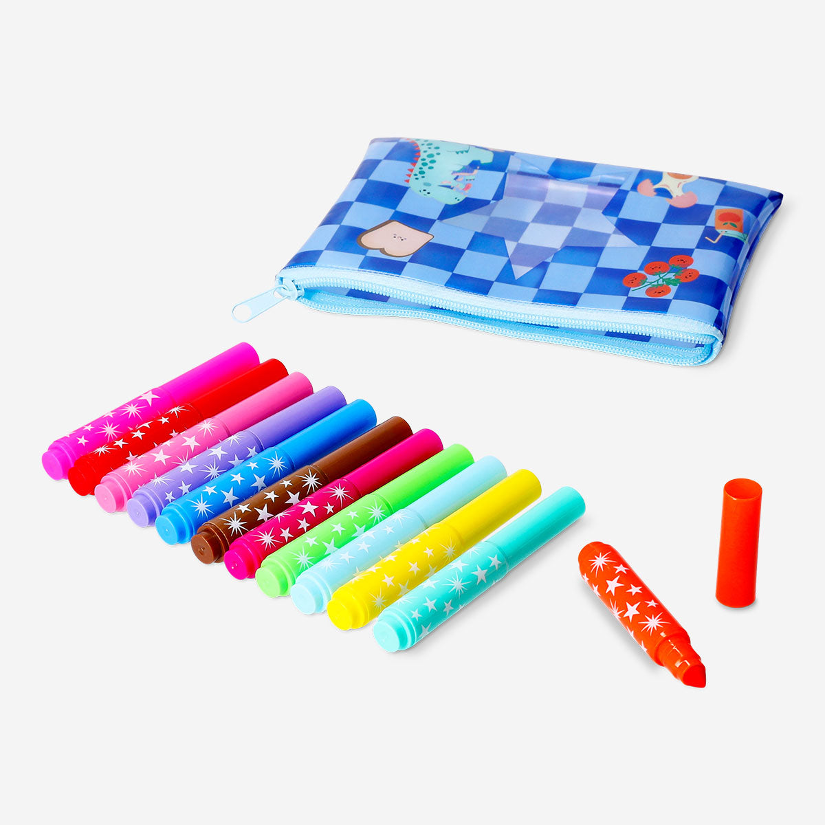 Set of 12 mini dinosaur markers from Flying Tiger Copenhagen, colorful and fun office accessories for organization or decoration.