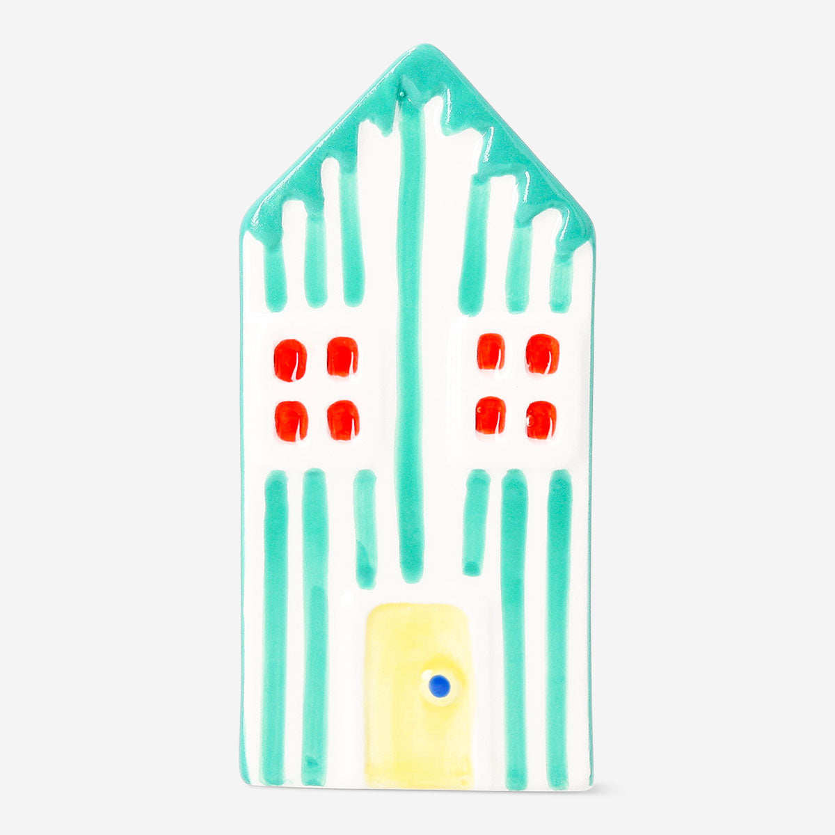 Decorative yellow house figurine from Flying Tiger Copenhagen, 13 cm tall, ideal for home decor and tabletop display.
