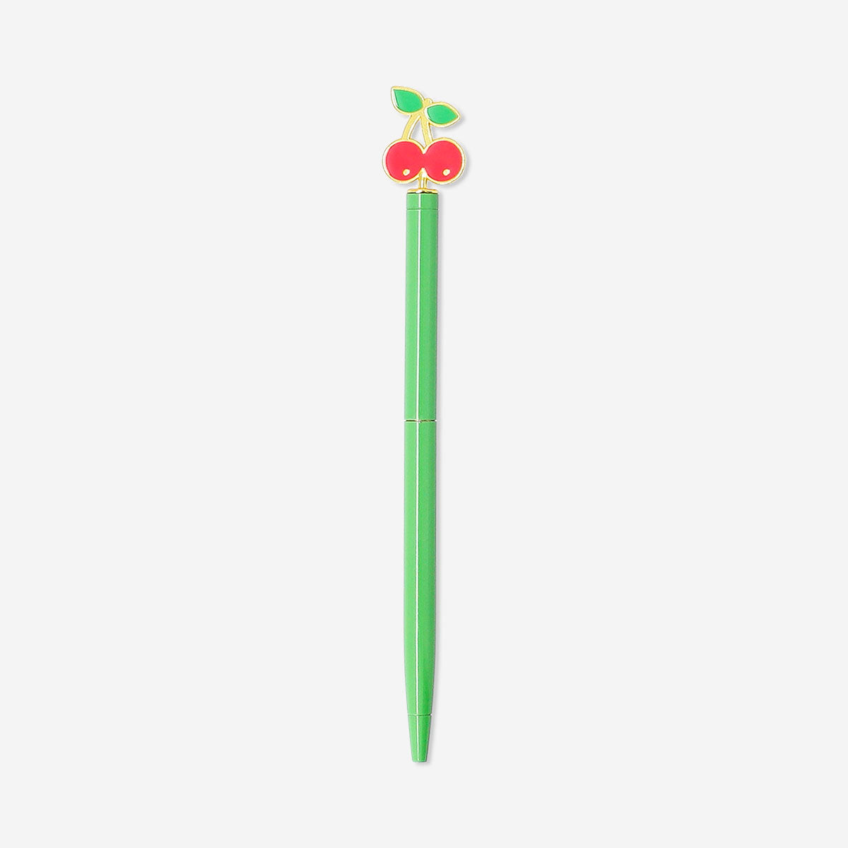 Green Flying Tiger Copenhagen office ballpoint pen with cherry-shaped topper, featuring a sleek design and comfortable grip.