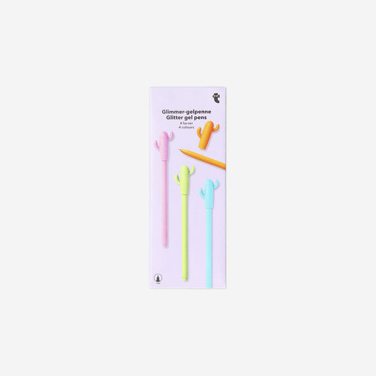 Kaktus glitter gelpenne - 4 stk.
