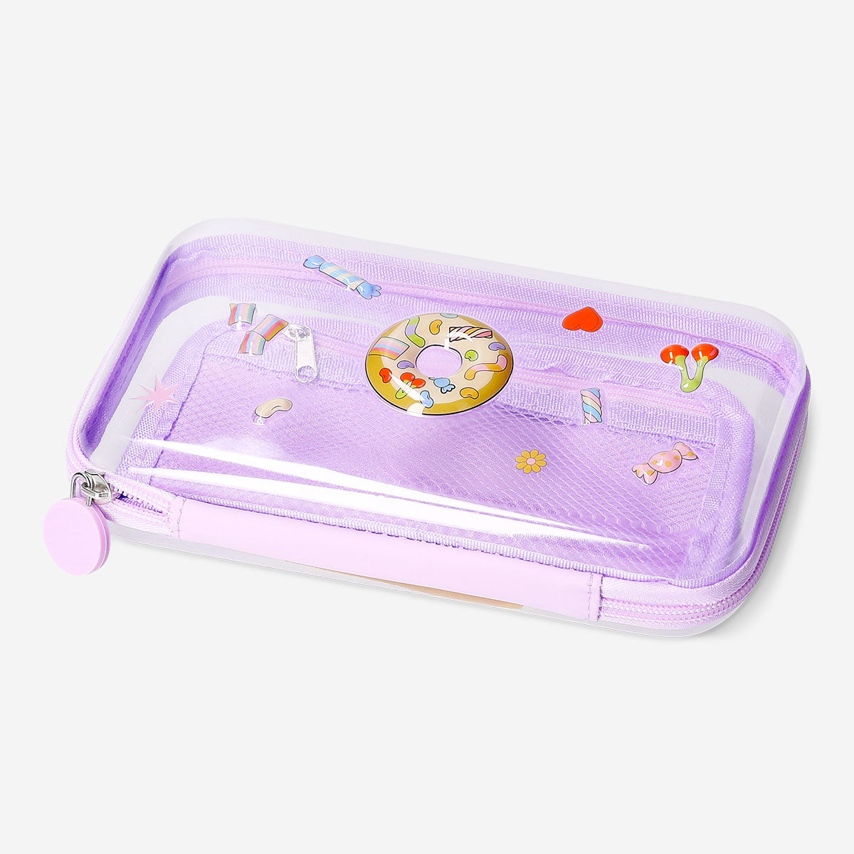 Purple Flying Tiger Copenhagen hardcase pencil case with candy icon designs, ideal for office supplies and stationery organization.