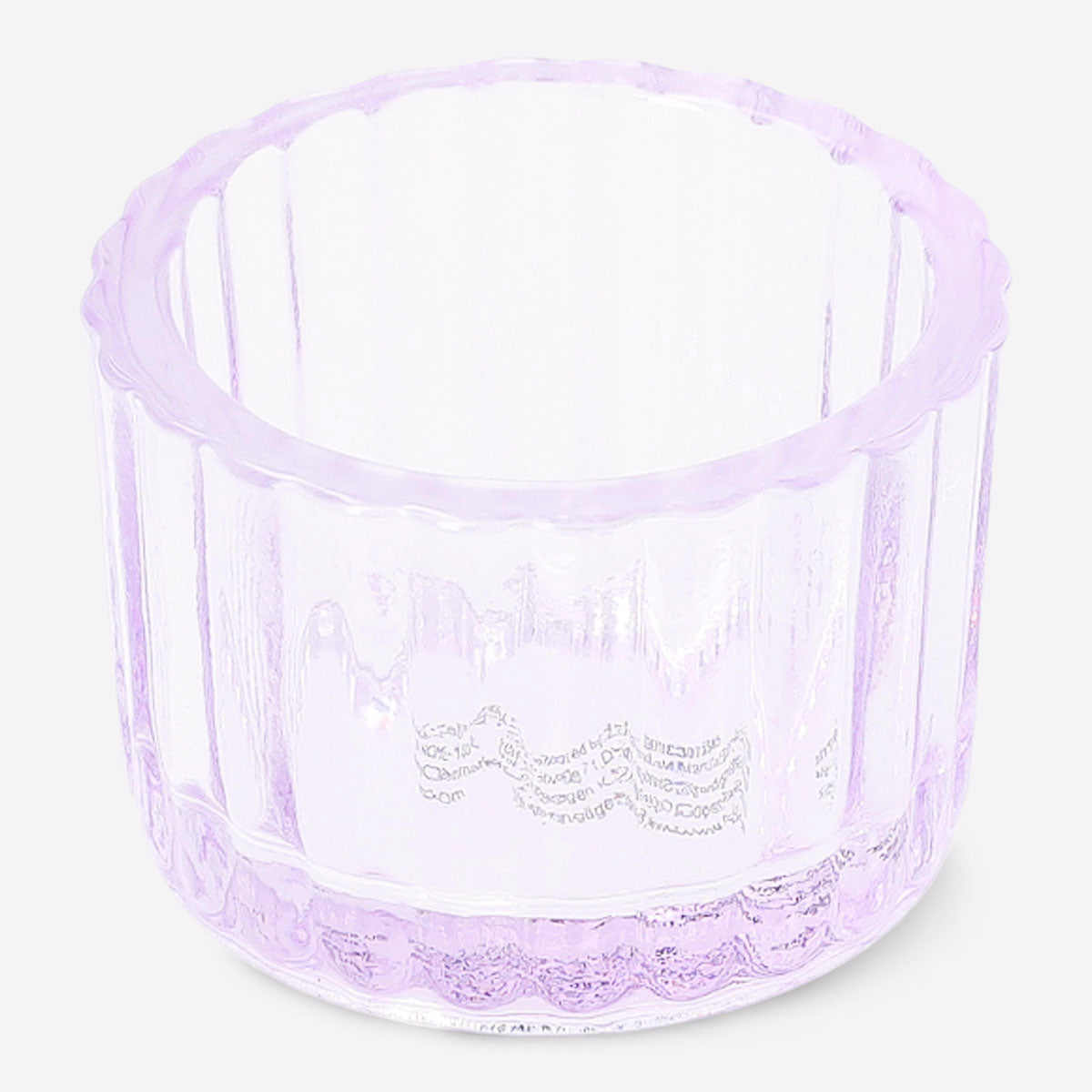 Purple glass tealight holder for home decor by Flying Tiger Copenhagen, featuring a smooth, rounded design and transparent finish.