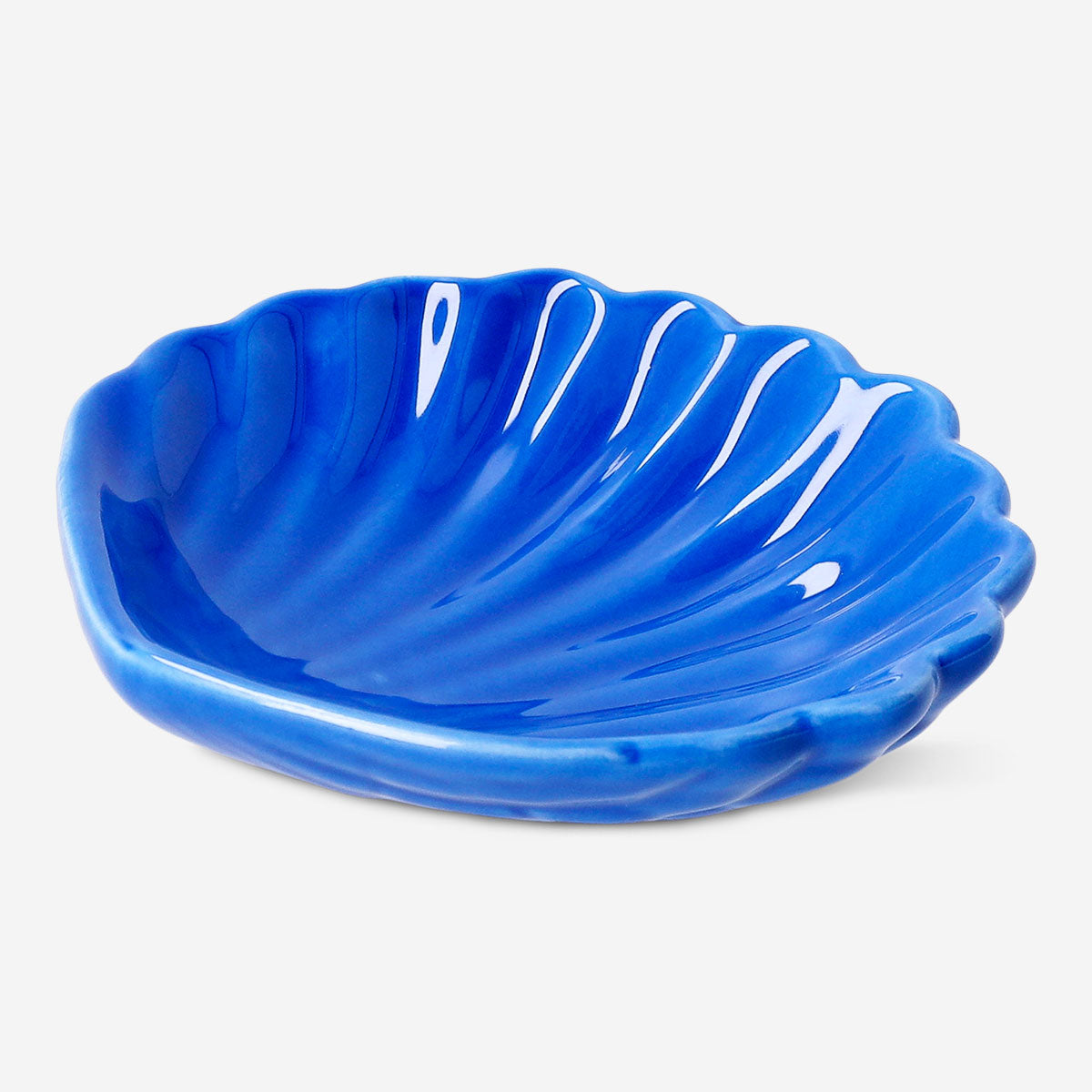 Blue ceramic seashell soap dish for home use, featuring a detailed seashell design by Flying Tiger Copenhagen.