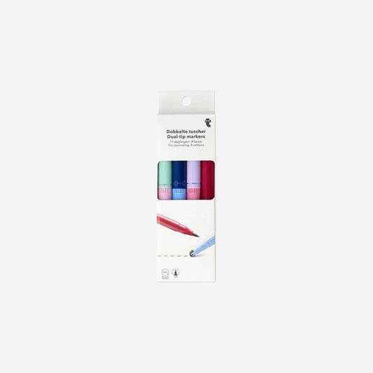 Dual tip markers med stempler - 4 stk.