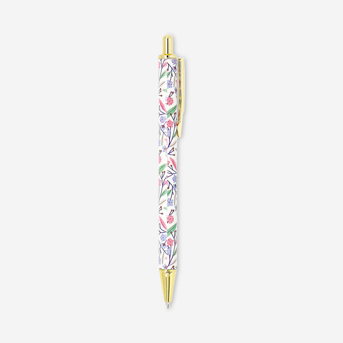 Flying Tiger Copenhagen floral design ballpoint pen with colorful flower patterns, ideal for office and writing tasks.