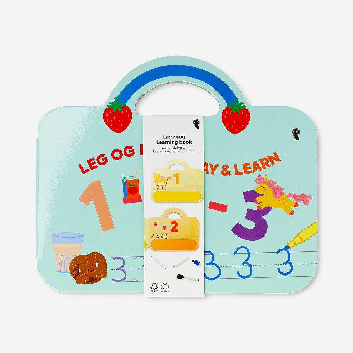 Flying Tiger Copenhagen reusable number learning book for kids, featuring colorful pages for early math education.