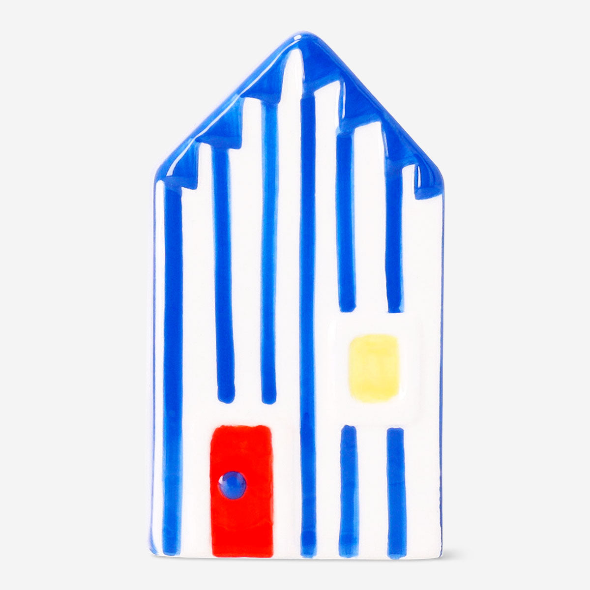 Decorative striped ceramic beach house figurine by Flying Tiger Copenhagen, 10 cm tall for home decor.