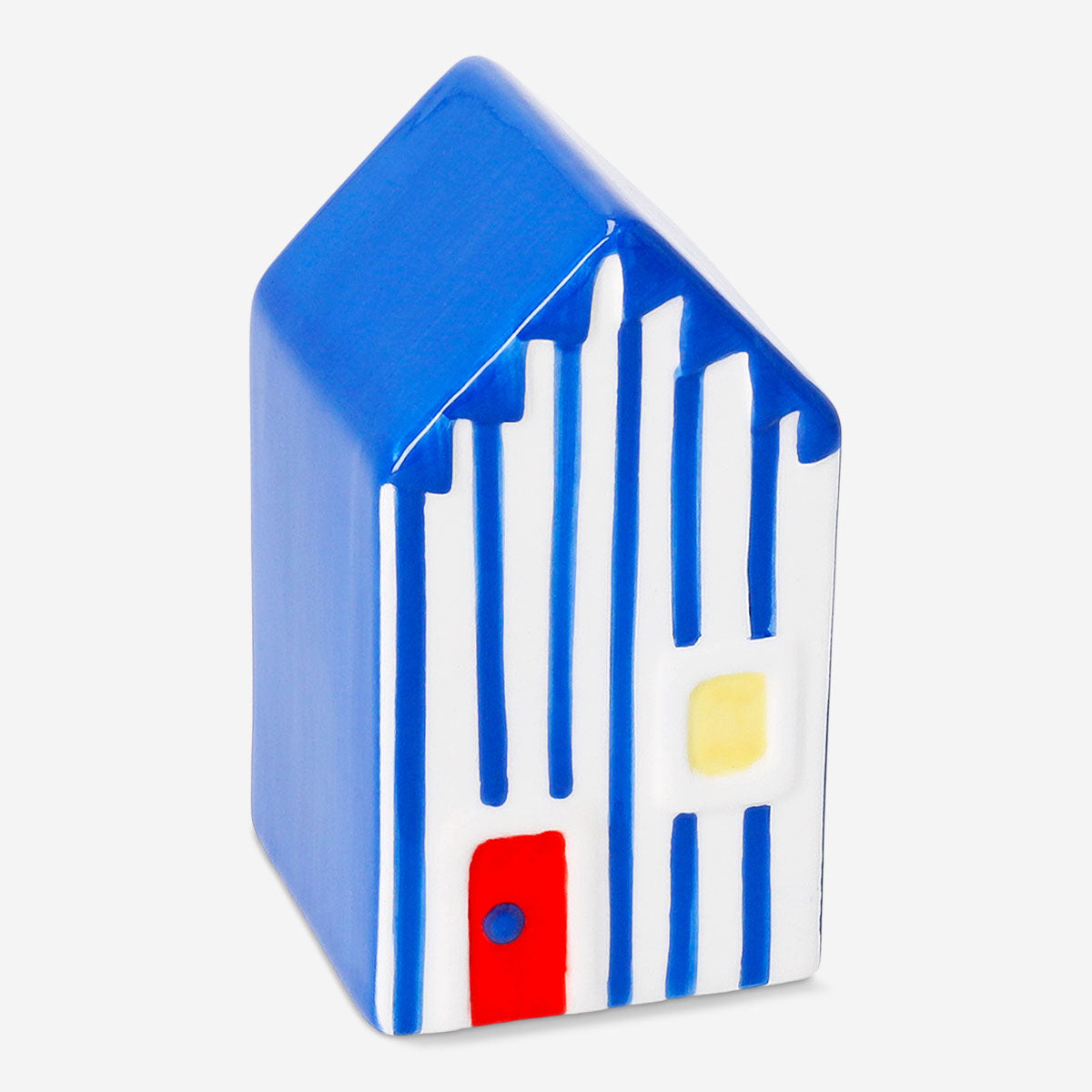 Decorative striped ceramic beach house figurine, 10 cm tall, by Flying Tiger Copenhagen, ideal for home decor and coastal style.