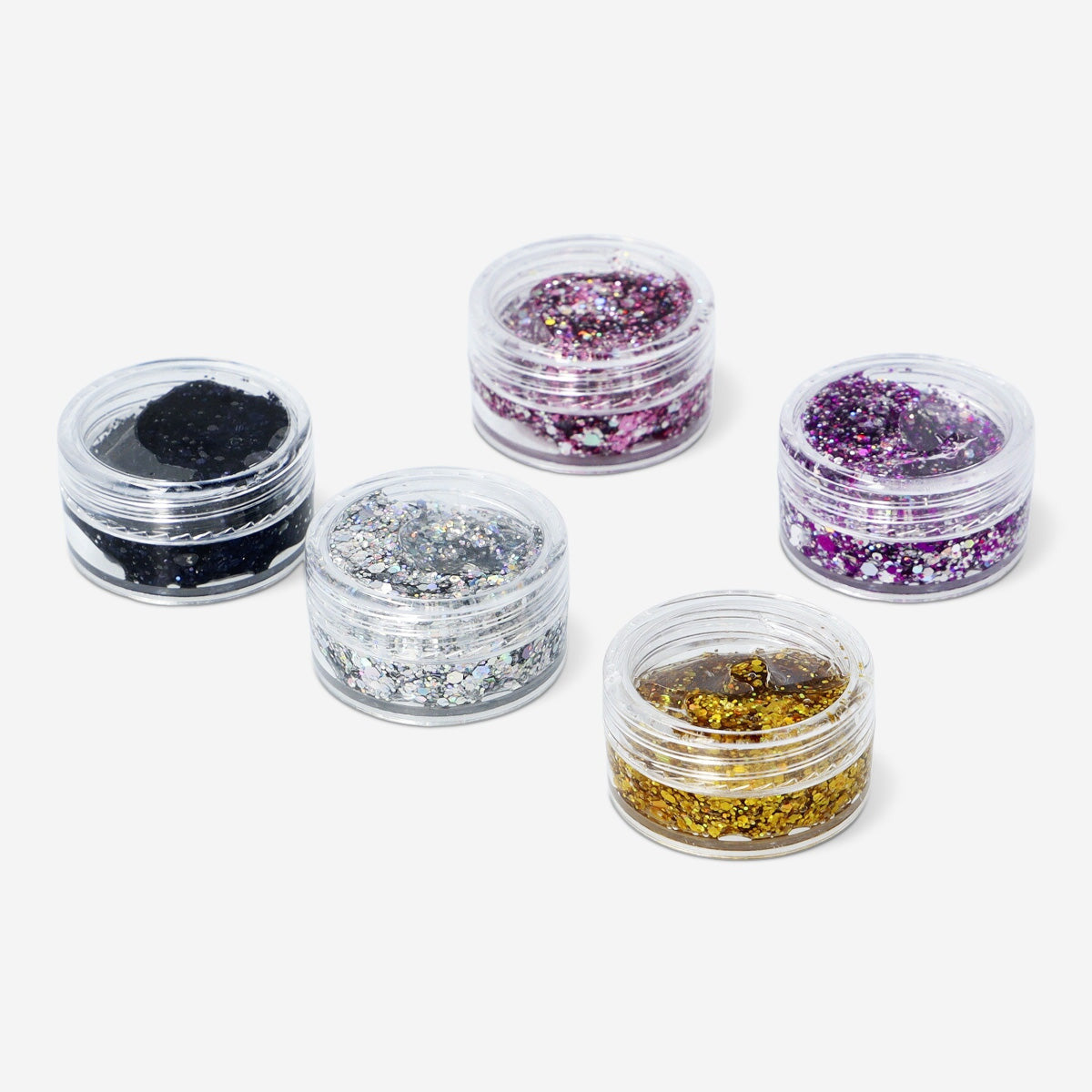Farverigt glittersæt med 5 stk. til hår- og kropsglitter