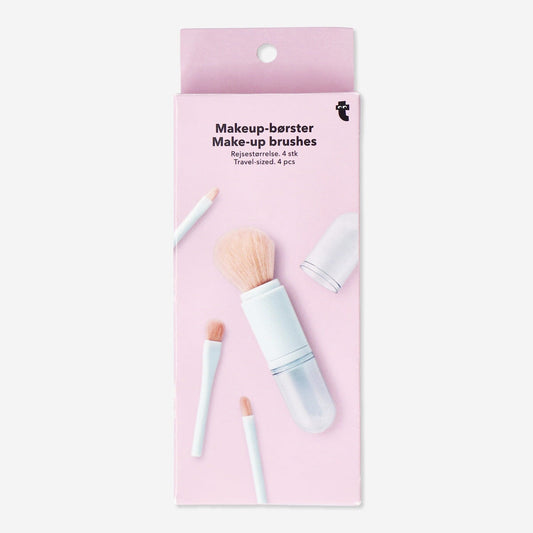 Four-piece multi-coloured travel make-up brushes