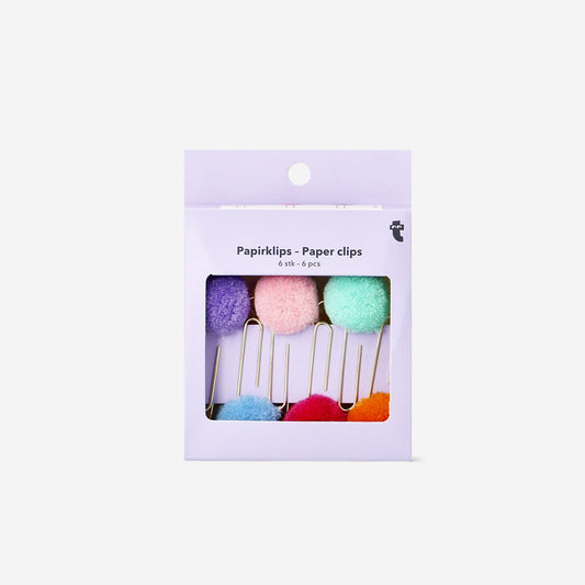 Pom pom papirclips - 6 stk.