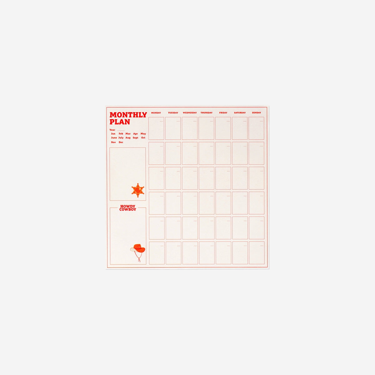 Western themed monthly planner
