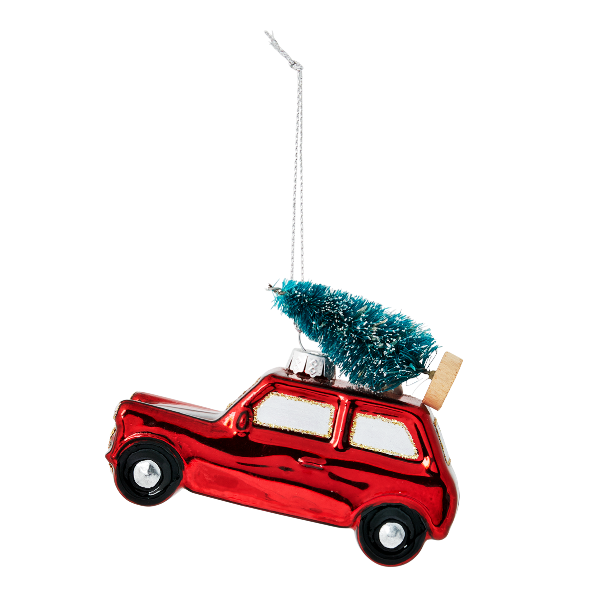 Christmas bauble. Car with christmas tree