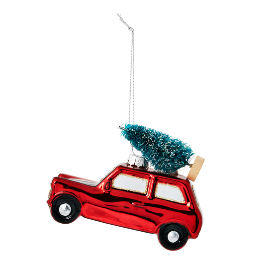 Christmas bauble. Car with christmas tree