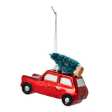 Christmas bauble. Car with christmas tree