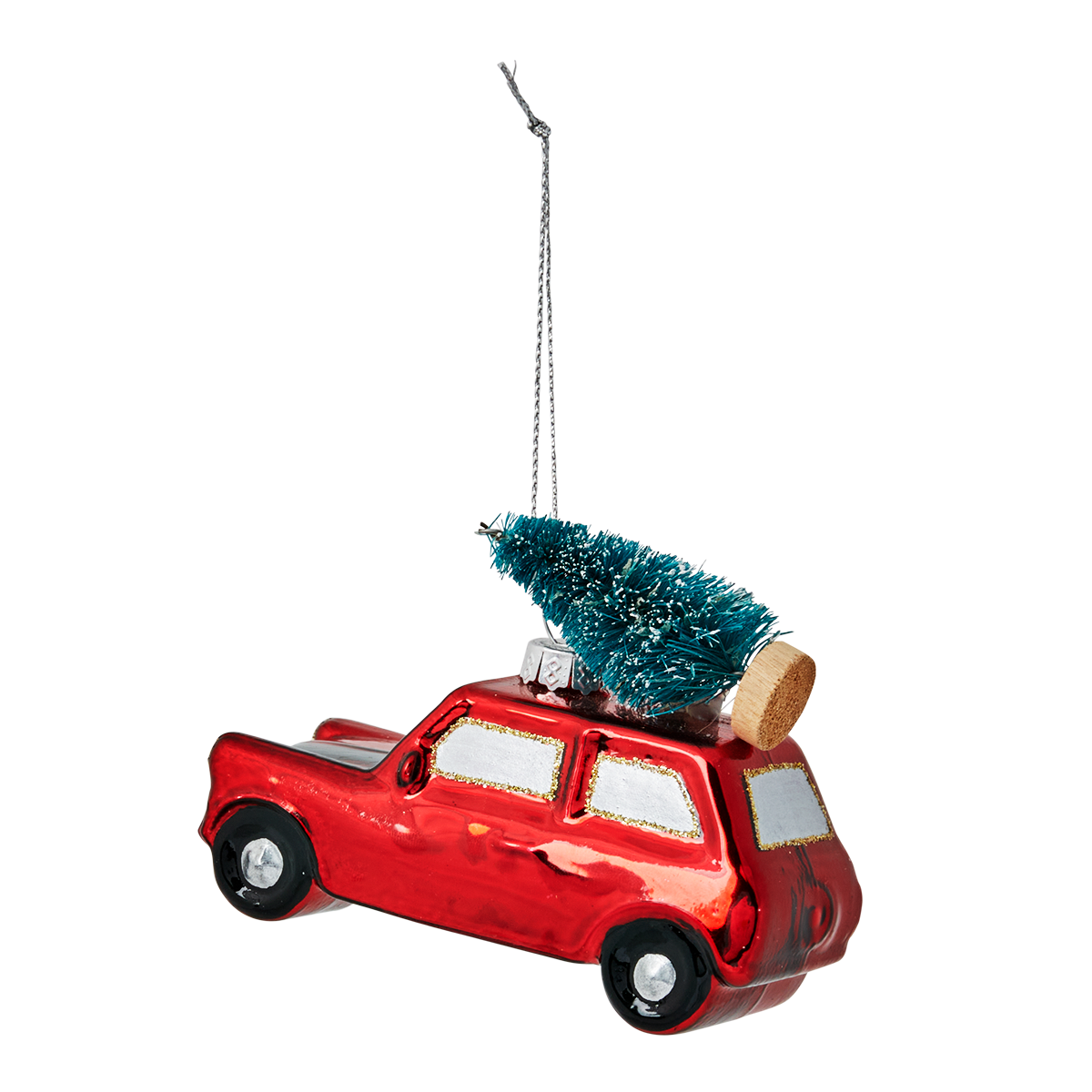 Christmas bauble. Car with christmas tree