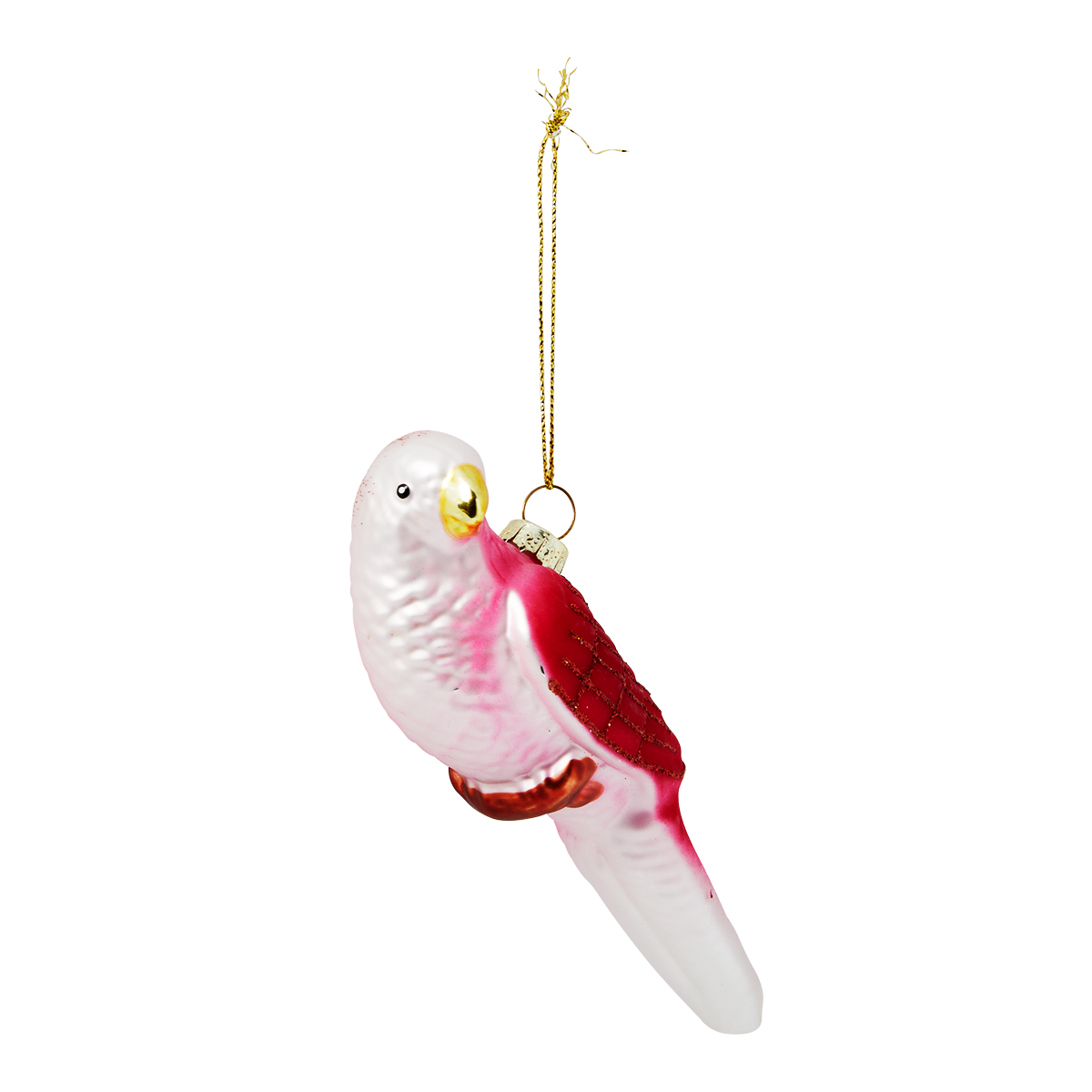 Christmas bauble. Pink budgerigar